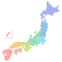 日本地図のドットイラスト画像＜地方区分色分け＞