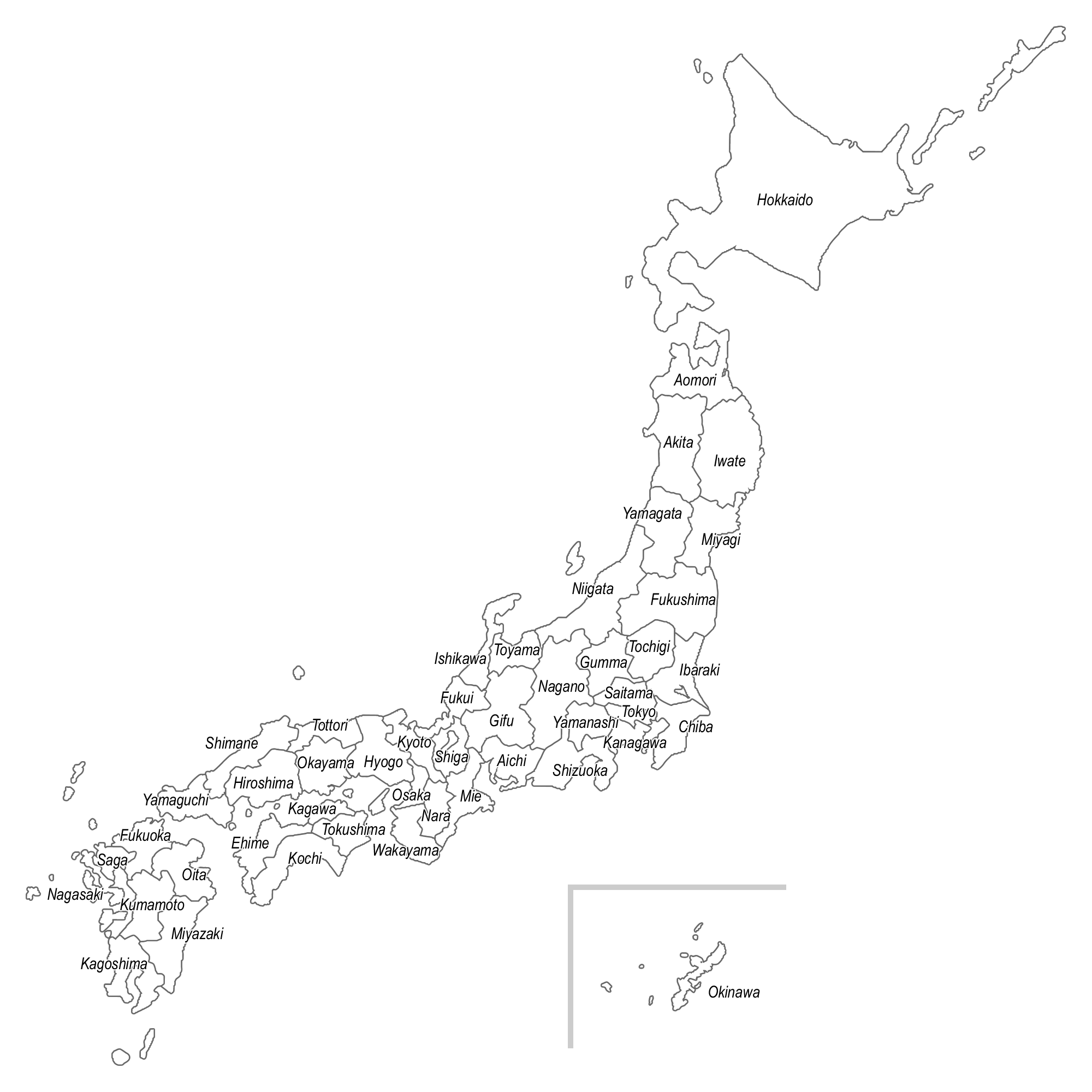 英語表記 都道府県名入り 日本地図 白地図 のイラスト画像 日本